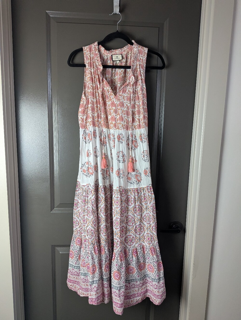 TUCKERNUCK Salty Paloma Canes Caftan Floral Maxi Dress Sz S Boho Cottagecore